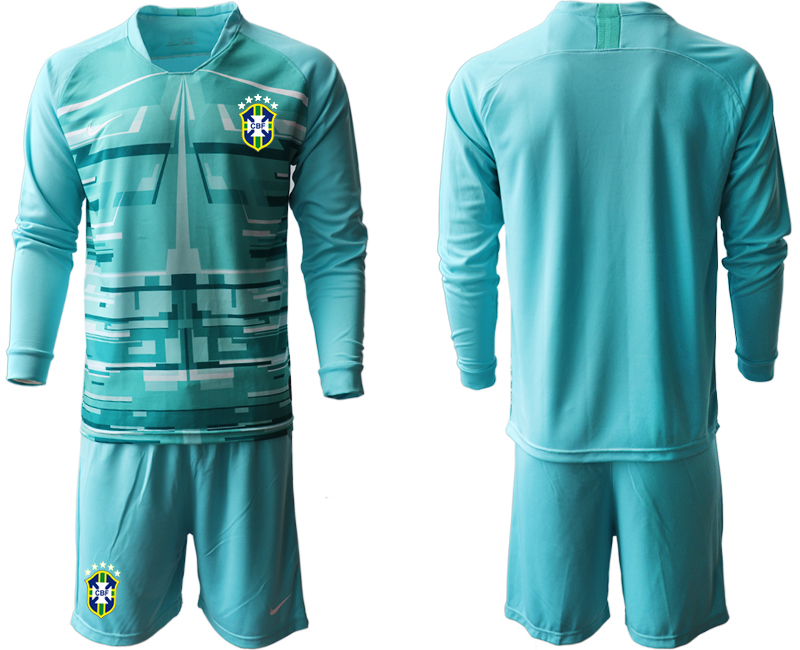 Men 2020-2021 Season National team Brazil goalkeeper Long sleeve blue Soccer Jersey1